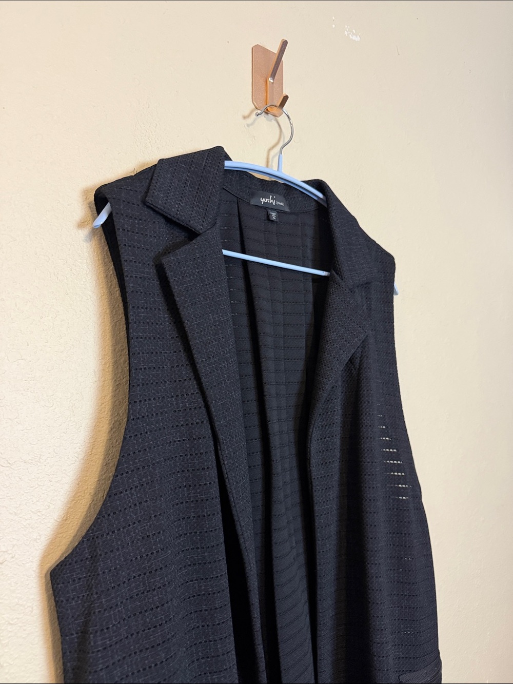 Yushi Open Front Long Line Black Vest Size XL - Picture 2 of 8